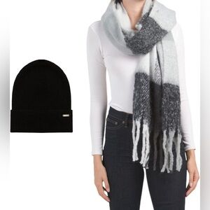 Steve Madden Black & Gray Hat and Scarf Gift Set